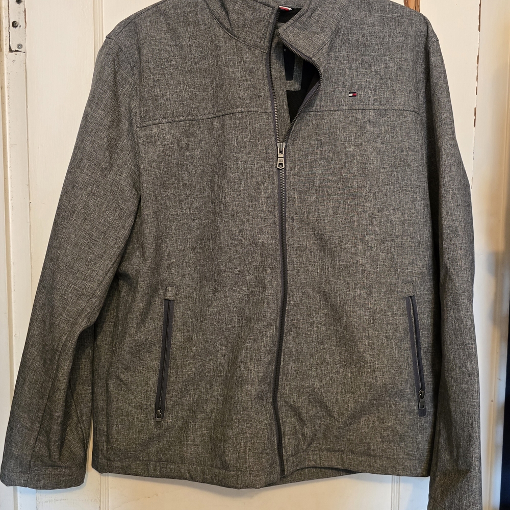 Men's Black/Gray Tommy Hilfiger Water & Wind Resistant Zipper Jacket Mens XL